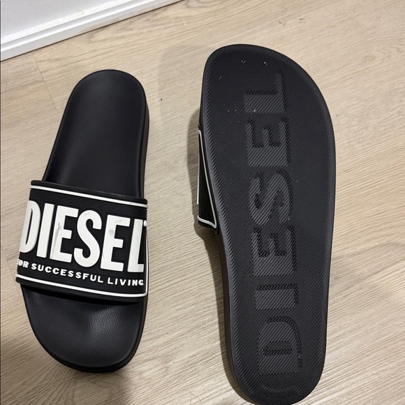 Diesel Black and White Slide Sandals